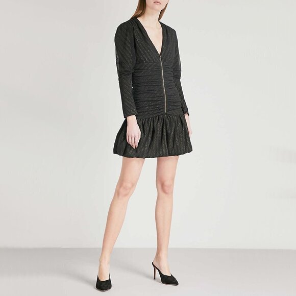 NWOT Maje black mesh metallic gold mini holiday dress, S - Picture 6 of 13